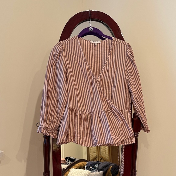 Madewell Tops - Madewell Brown Striped Wrap Blouse